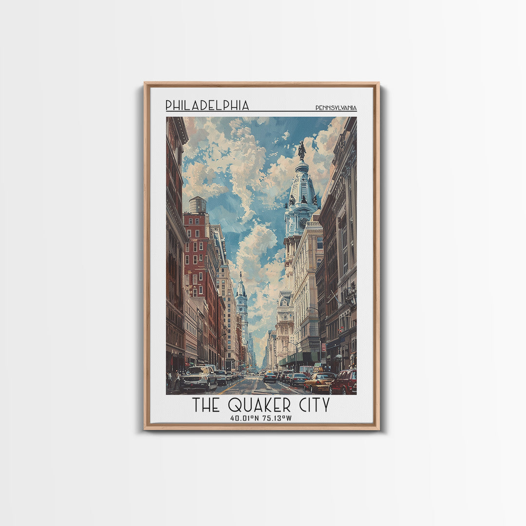 Philadelphia Travel Poster, Canvas Print, Retro Travel Poster, City Wall Art, Landscape Art, Watercolor Cityscape, Modern Wall Decor