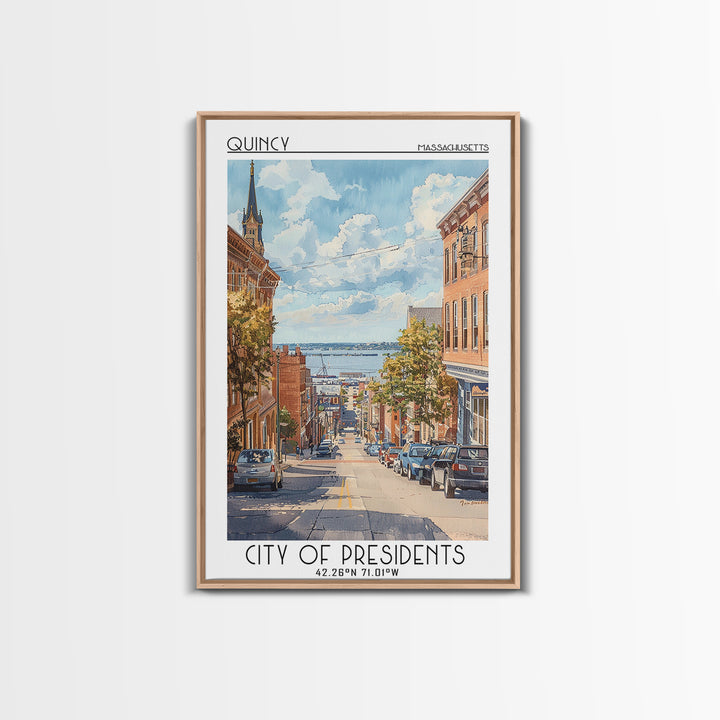 Quincy Travel Poster, Framed Canvas Print, City Travel Poster, Vintage City Poster, Travel Art Print, Landscape Art, Travel Wall Art