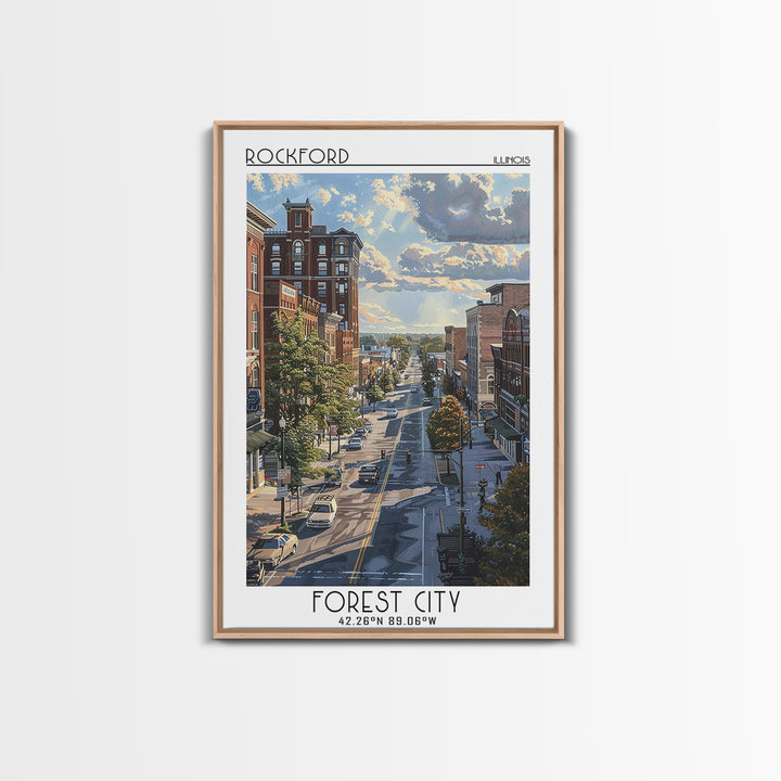 Rockford Travel Poster, Framed Canvas Print, Travel Wall Decor, Minimalist Poster, Travel Wall Art, Travel Prints, City Illustration