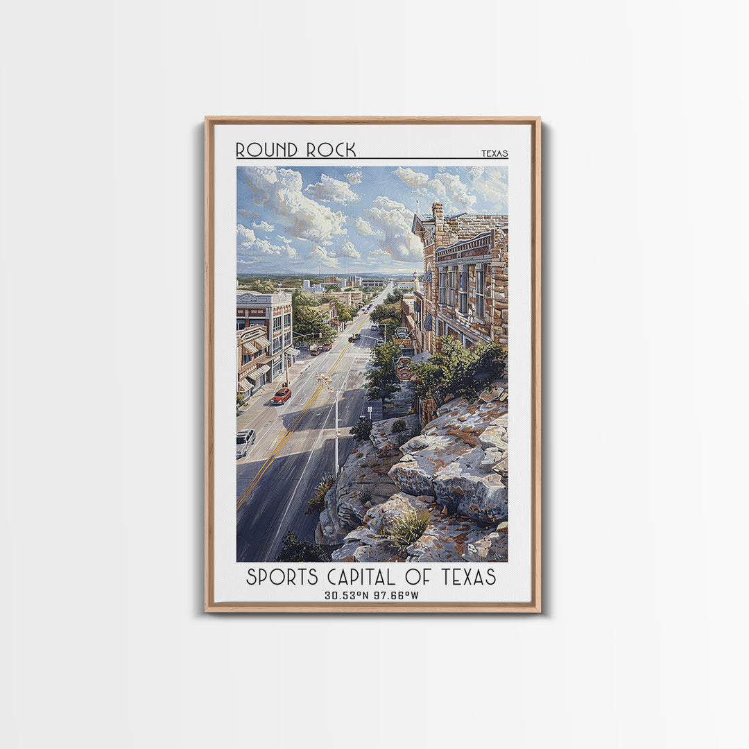 Round Rock Travel Poster, Framed Canvas Print, Travel Wall Decor, Minimalist Poster, Home Decor, Travel Wall Art, City Travel Poster