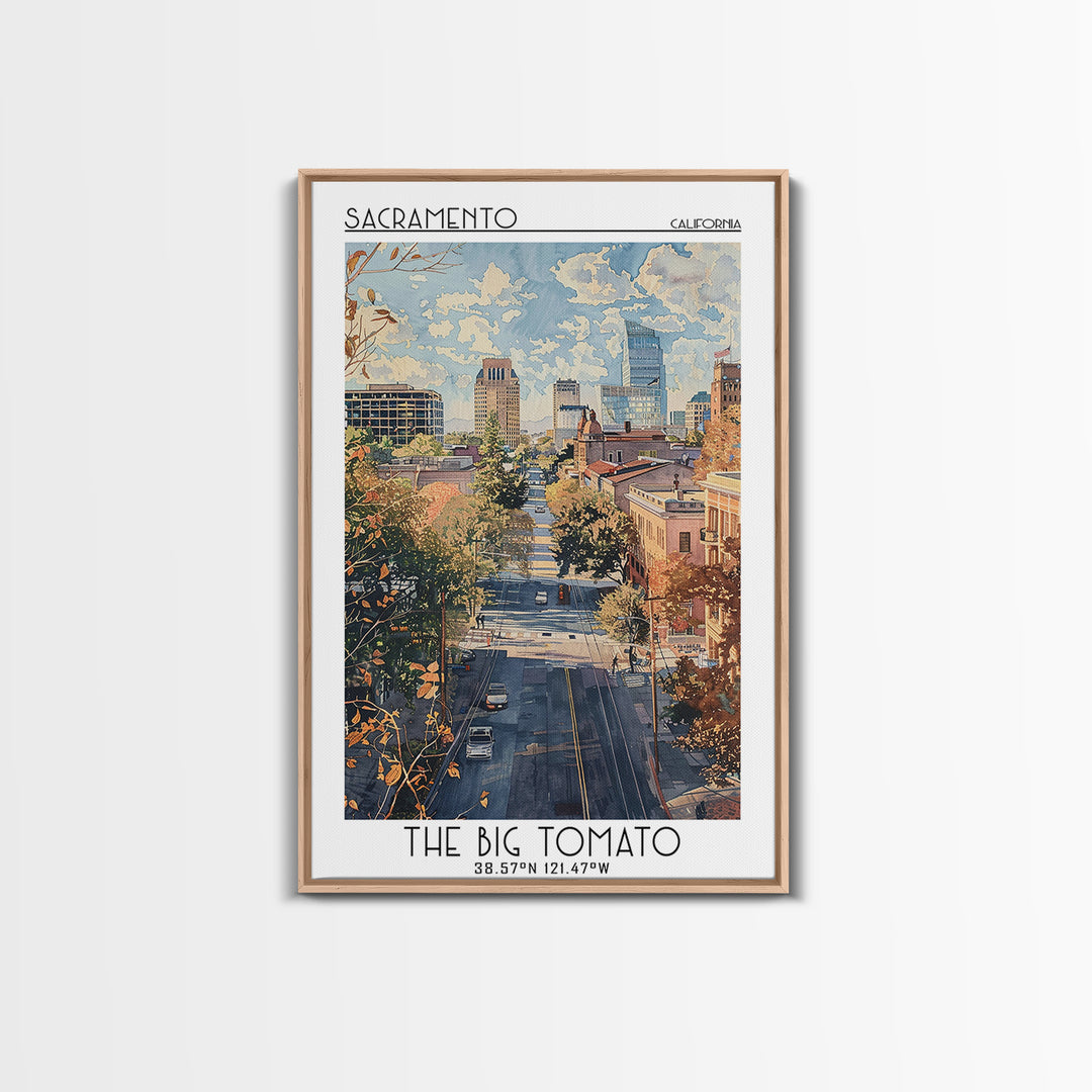 Sacramento Travel Poster, Framed Canvas Print, Travel Prints, Landscape Art, Fine Art Print, Retro Travel Print, Retro Travel Poster