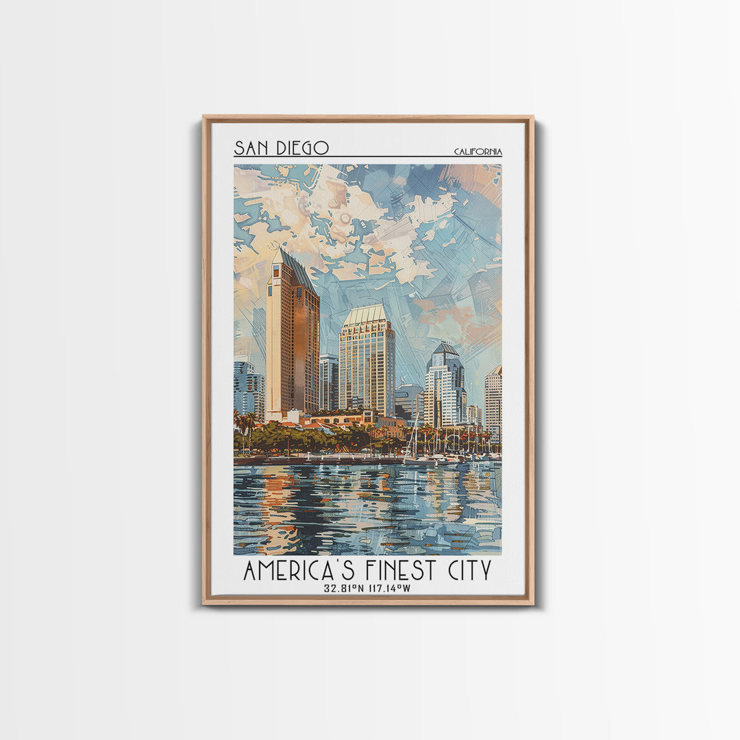 San Diego Travel Poster, Framed Canvas Print, City Travel Poster, Vintage City Poster, Wanderlust Gift, Poster Art, Gallery Wall Set