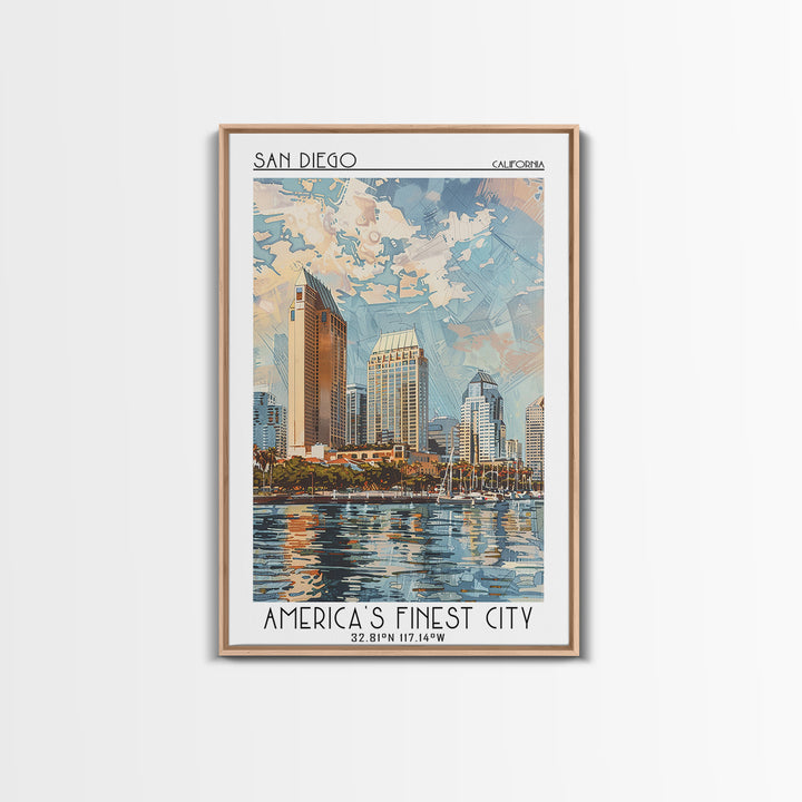 San Diego Travel Poster, Framed Canvas Print, City Travel Poster, Vintage City Poster, Wanderlust Gift, Poster Art, Gallery Wall Set