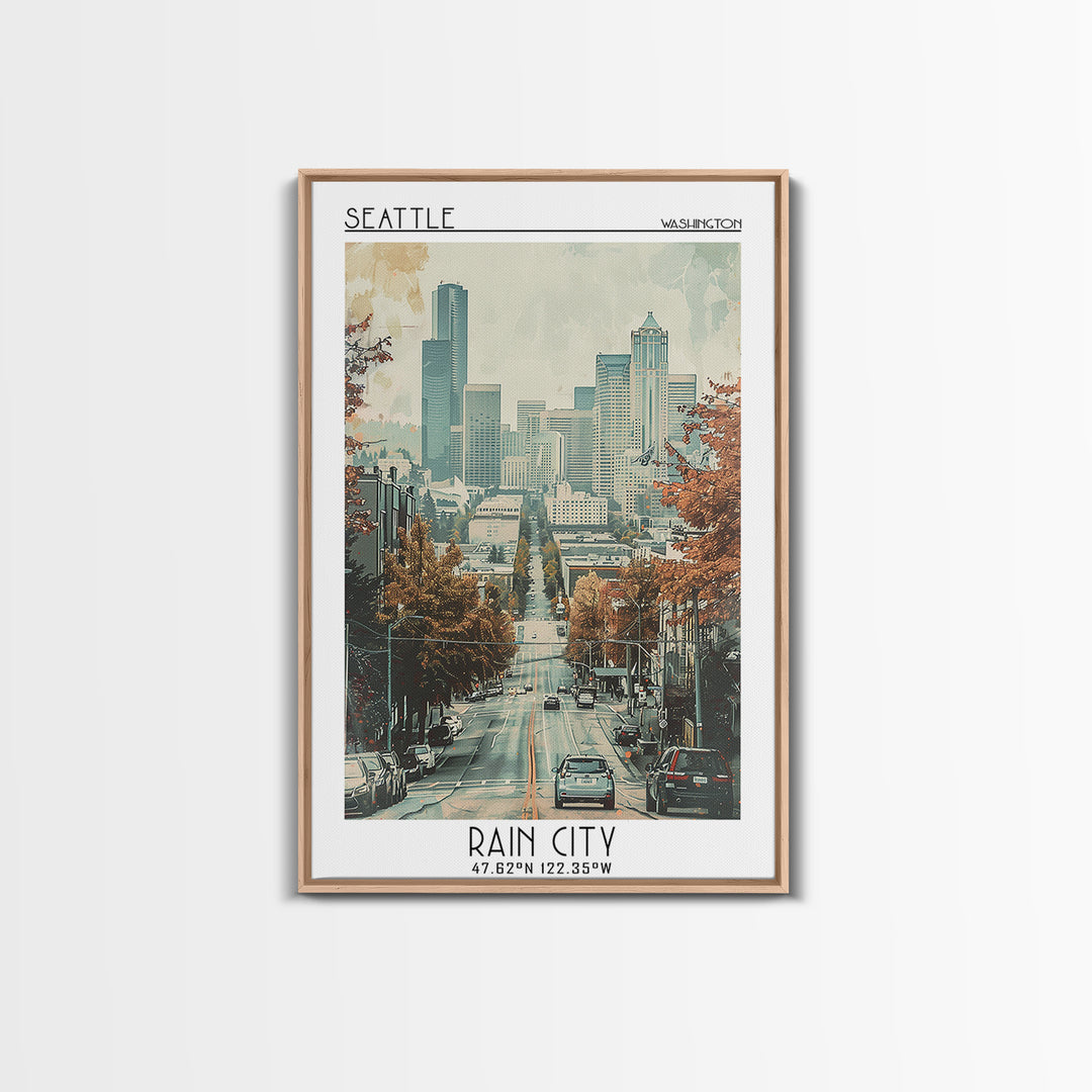 Seattle Travel Poster, Framed Canvas Print, Travel Wall Decor, Minimalist Poster, Landscape Art, Travel Posters, Retro Travel Poster
