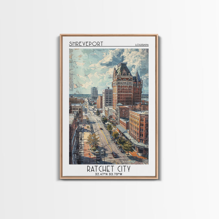 Shreveport Travel Poster, Framed Canvas Print, Retro Travel Poster, City Wall Art, Travel Art Print, Travel Decor, Minimalist Poster