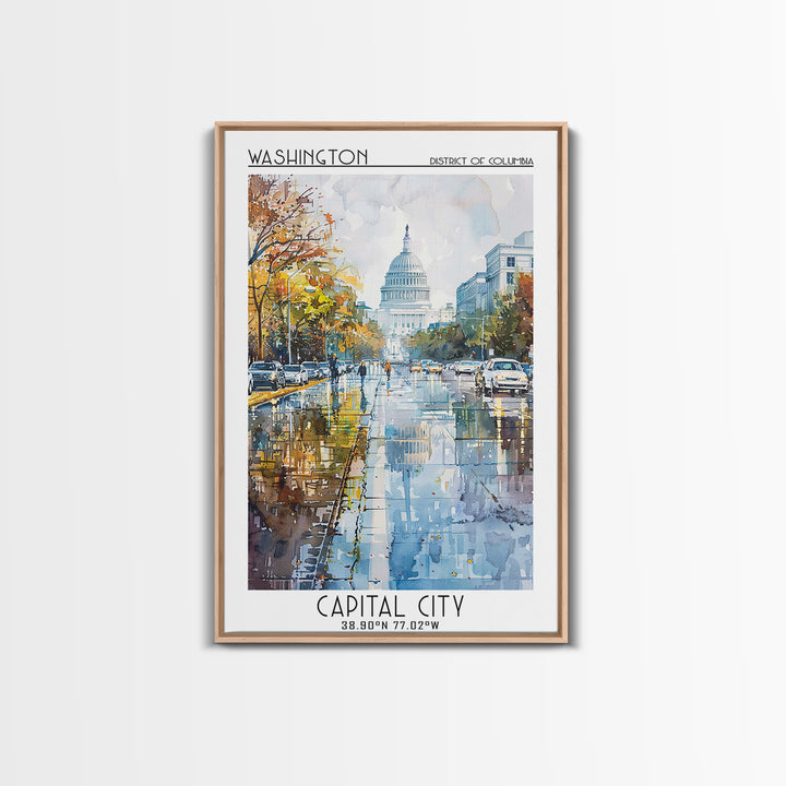 Washington Travel Poster, Framed Canvas Print, City Travel Poster, Travel Wall Art, Home Decor, Fine Art Print, Mid Century Wall Art