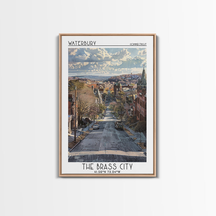 Waterbury Travel Poster, Framed Canvas Print, City Art Print, Travel Wall Art, Gallery Wall Set, Landscape Art, Living Room Wall Art