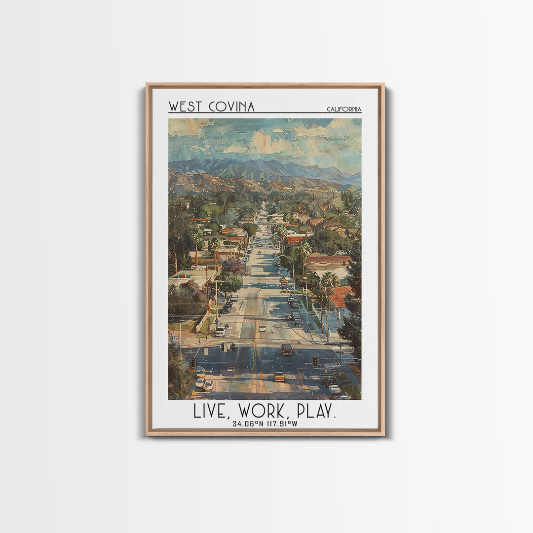 West Covina Travel Poster, Canvas Print, City Travel Poster, Travel Wall Decor, Retro Travel Print, Fine Art Print, Travel Art Print