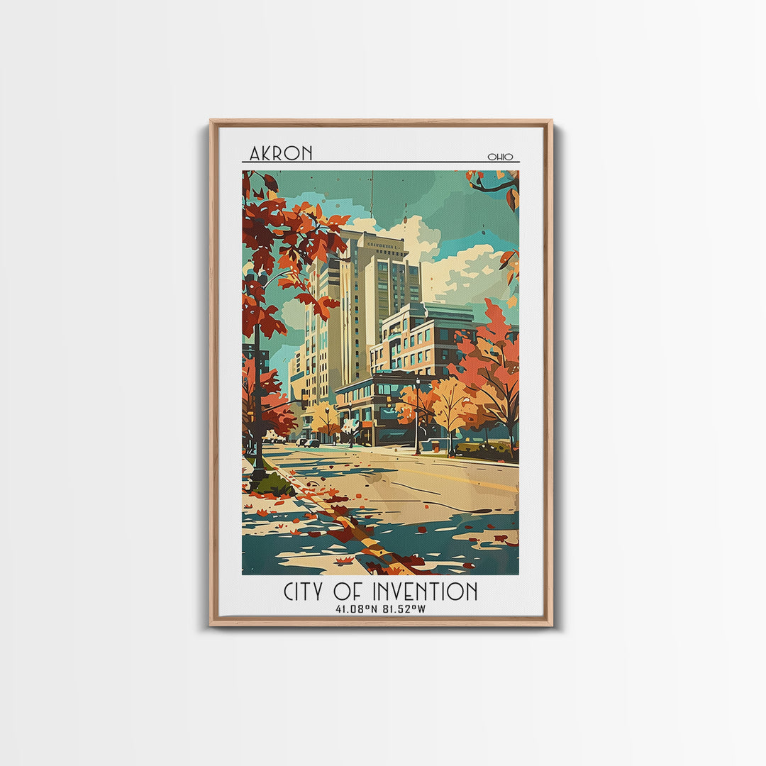 Akron Travel Poster, Framed Canvas Print, Travel Wall Decor, Minimalist Poster, Living Room Wall Art, Travel Posters, Fine Art Print