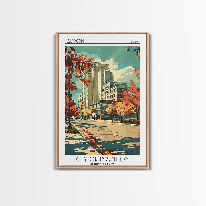 Akron Travel Poster, Framed Canvas Print, Travel Wall Decor, Minimalist Poster, Living Room Wall Art, Travel Posters, Fine Art Print