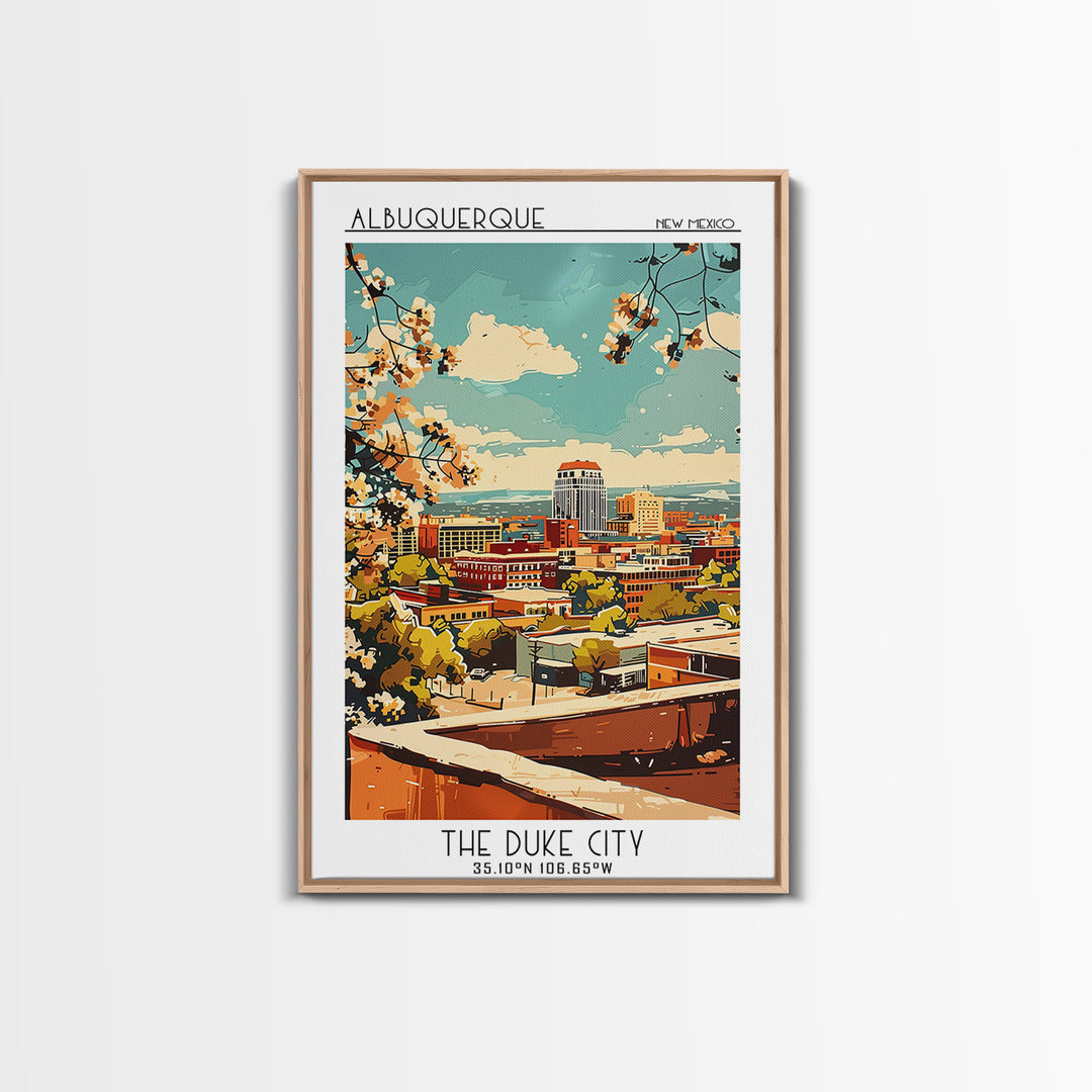 Albuquerque Travel Poster, Canvas Print, Retro Wall Art, Travel Print, Wall Art, Retro Travel Print, City Illustration, Travel Decor
