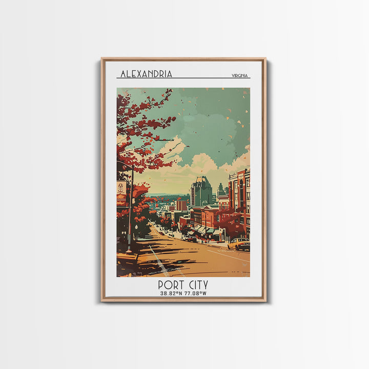 Alexandria Virginia Travel Poster, Framed Canvas Print, City Travel Poster, Travel Wall Decor, Mid Century Wall Art, Travel Wall Art