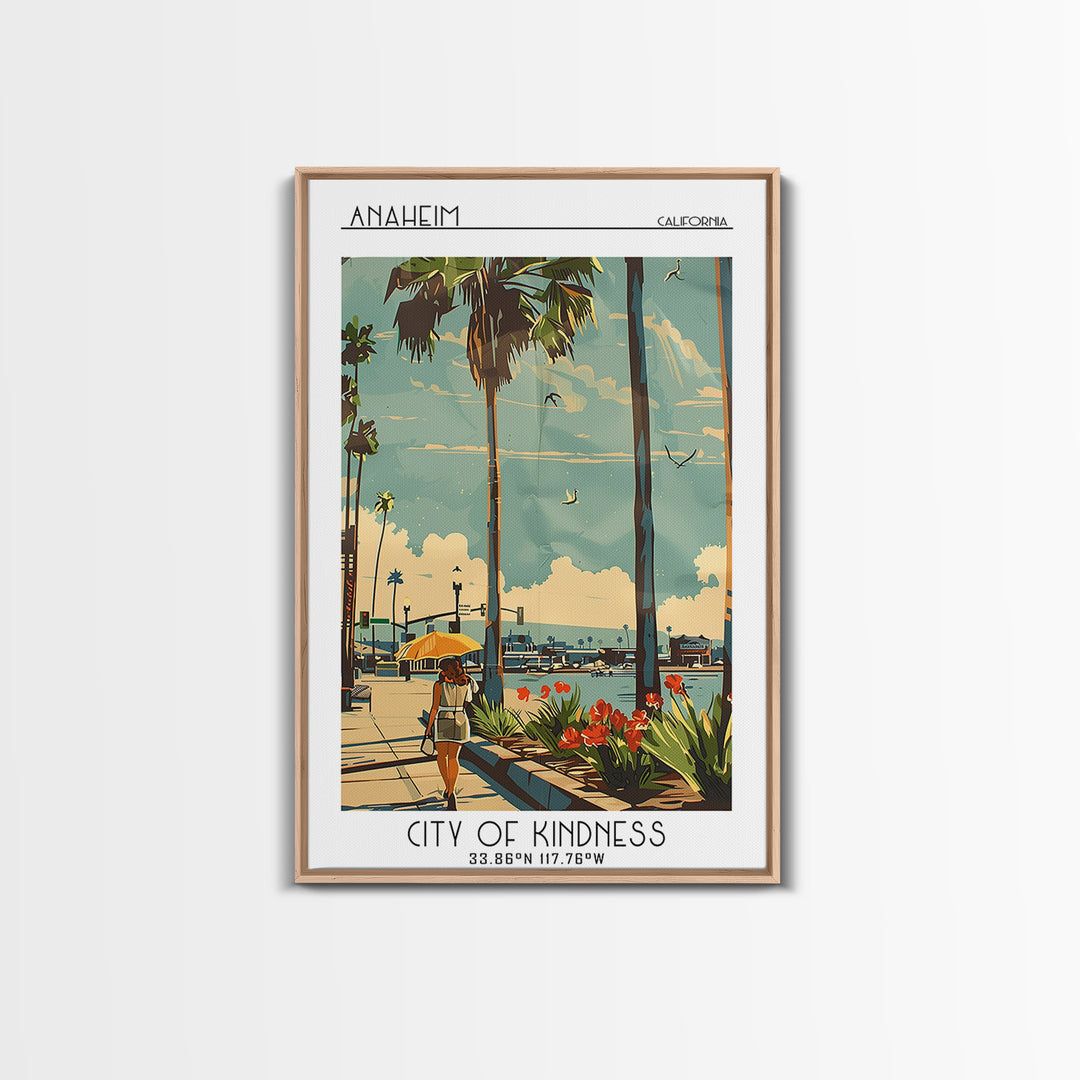 Anaheim California Travel Poster, Framed Canvas Print, Vintage Travel Print, City Wall Art, City Travel Poster, Mid Century Wall Art