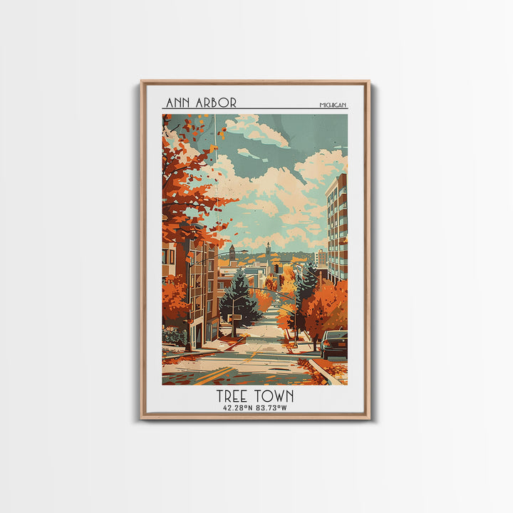 Ann Arbor Travel Poster, Framed Canvas Print, City Travel Poster, Travel Wall Decor, Home Office Decor, Home Decor, Travel Art Print