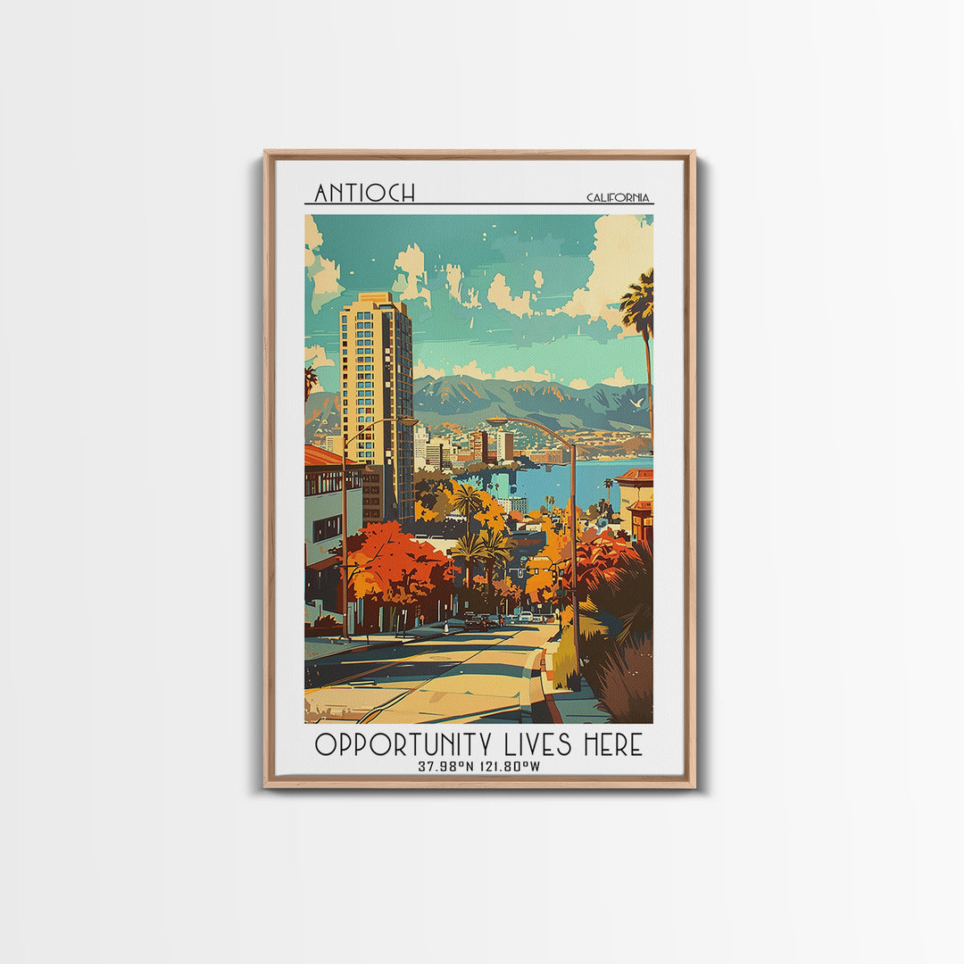 Antioch California Travel Poster, Framed Canvas Print, Travel Prints, Landscape Art, Travel Posters, Vintage Poster, Vintage Posters