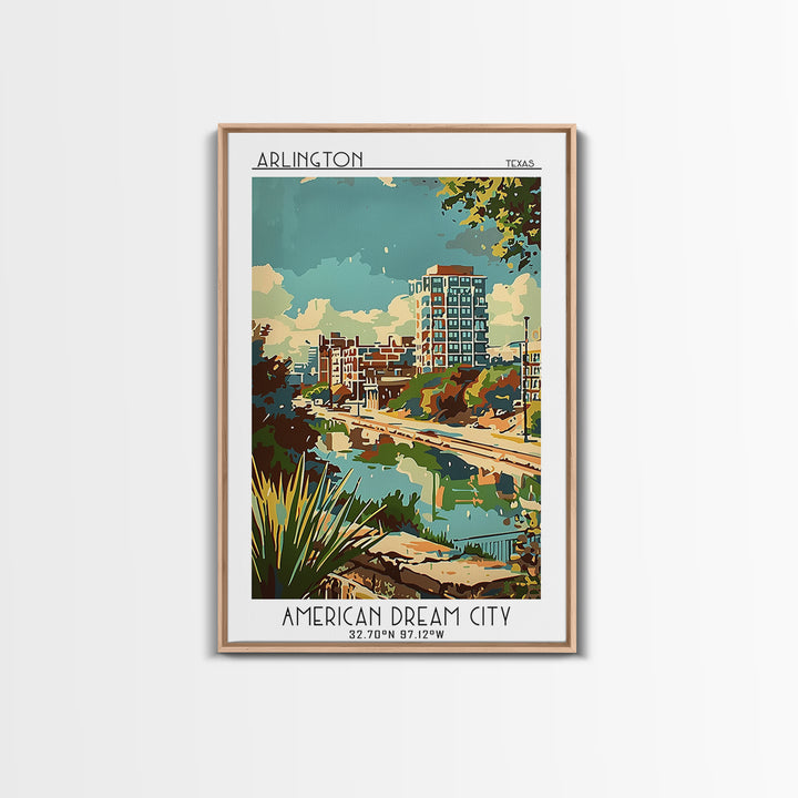 Arlington Texas Travel Poster, Framed Canvas Print, Poster Print, Travel Wall Art, Retro Travel Poster, Travel Print, Retro Wall Art