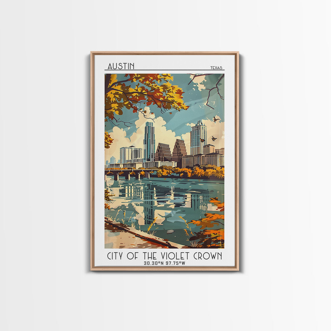 Austin Texas Travel Poster, Framed Canvas Print, City Travel Poster, Vintage City Poster, City Art Print, Poster Art, Vintage Poster