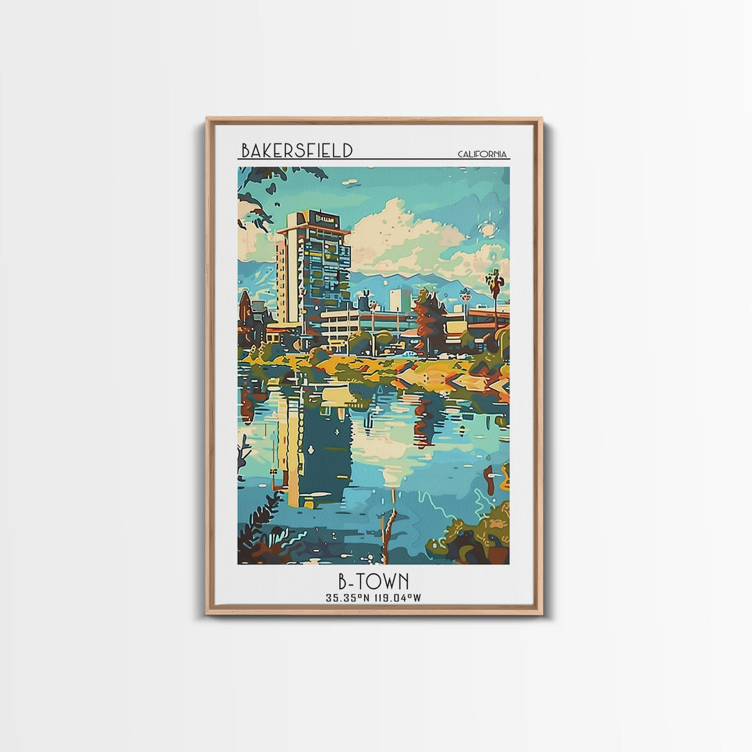 Bakersfield Travel Poster, Framed Canvas Print, Travel Prints, Landscape Art, Retro Wall Art, Vintage Travel Art, City Travel Poster