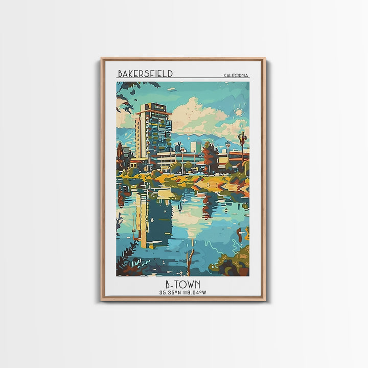 Bakersfield Travel Poster, Framed Canvas Print, Travel Prints, Landscape Art, Retro Wall Art, Vintage Travel Art, City Travel Poster