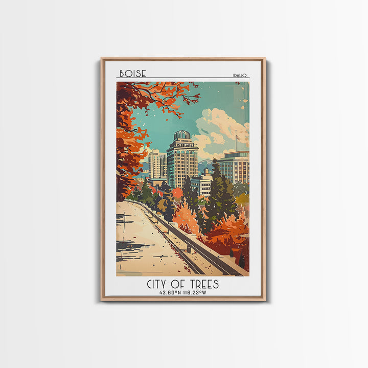 Boise Idaho Travel Poster, Framed Canvas Print, Retro Travel Poster, City Wall Art, Gallery Wall Set, Fine Art Print, Travel Posters
