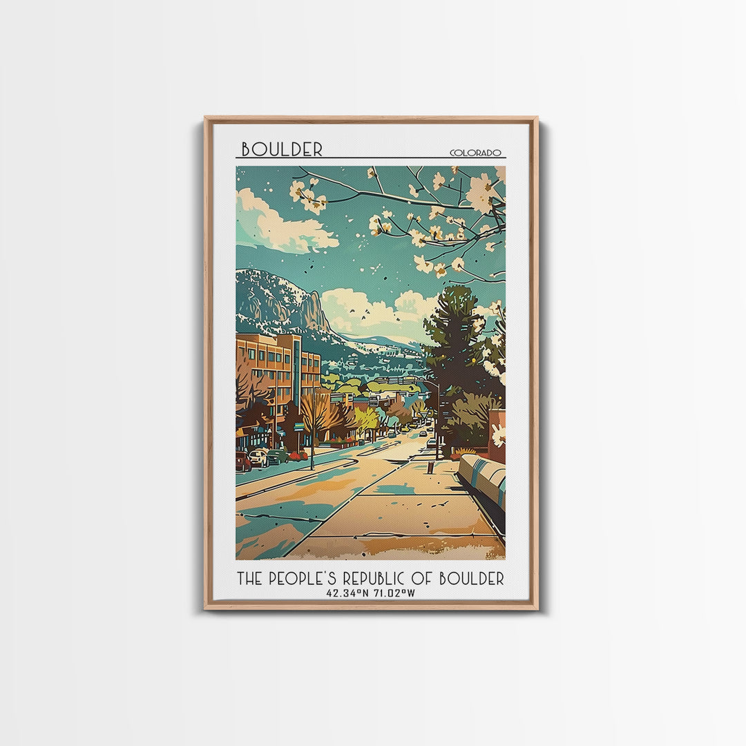 Boulder Travel Poster, Framed Canvas Print, Travel Wall Art, City Wall Art, Landscape Art, Vintage Posters, Wall Art, City Art Print