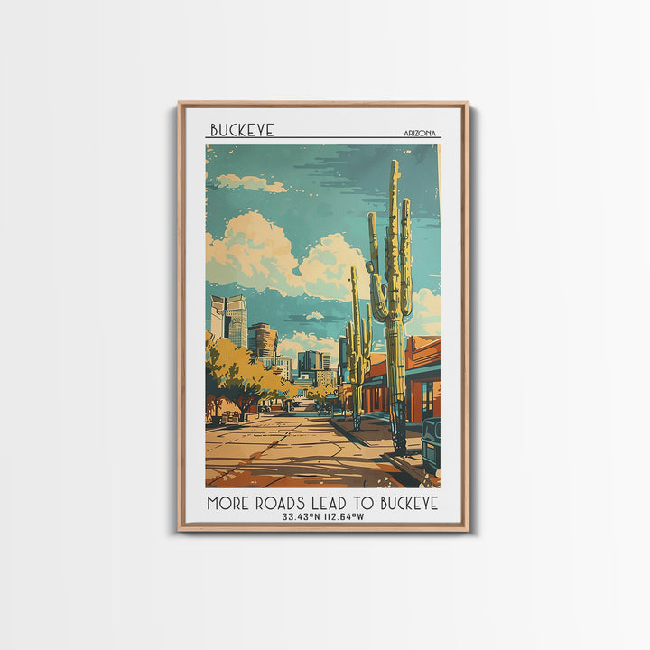 Buckeye Travel Poster, Framed Canvas Print, Travel Wall Art, City Wall Art, Minimalist Poster, Watercolor Cityscape, Wanderlust Gift