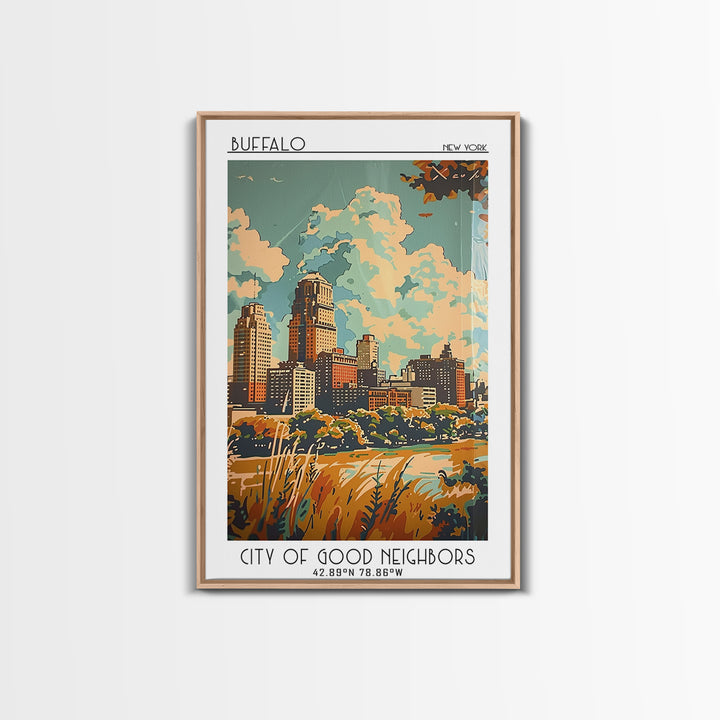 Buffalo Travel Poster, Framed Canvas Print, Travel Wall Decor, Minimalist Poster, Modern Wall Decor, Fine Art Print, Wanderlust Gift