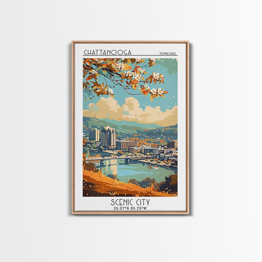 Chattanooga Travel Poster, Framed Canvas Print, Travel Wall Art, City Wall Art, Retro Travel Print, Gallery Wall Set, Retro Wall Art