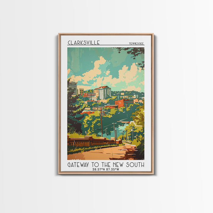 Clarksville Travel Poster, Framed Canvas Print, Travel Wall Decor, Minimalist Poster, Fine Art Print, Home Decor, City Travel Poster