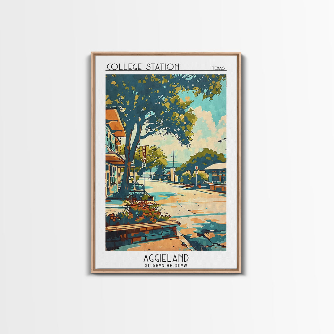 College Station Travel Poster, Framed Canvas Print, Poster Print, Travel Wall Art, Fine Art Print, City Travel Poster, Landscape Art
