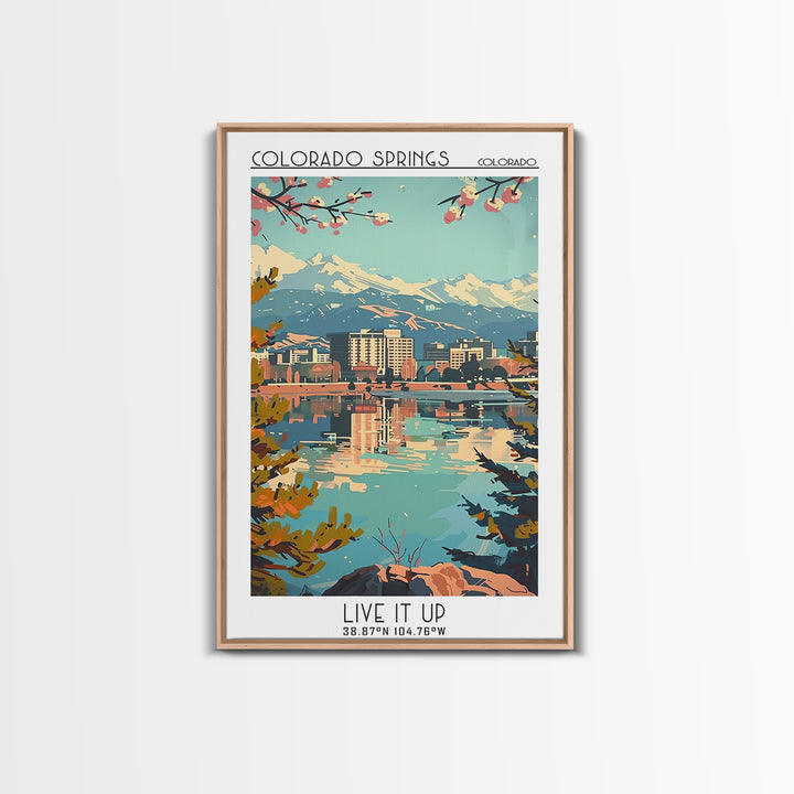 Colorado Springs Colorado Travel Poster, Framed Canvas Print, Retro Travel Poster, City Wall Art, Mid Century Wall Art, Travel Print