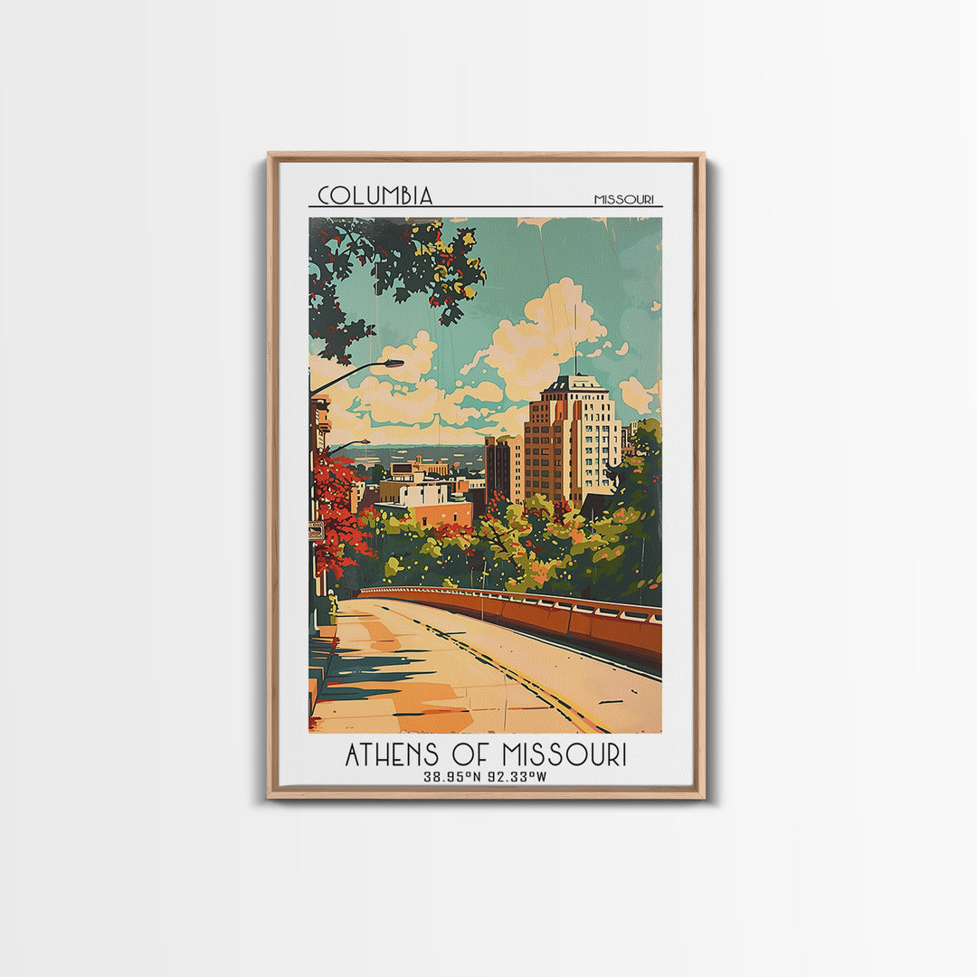 Columbia Travel Poster, Framed Canvas Print, Travel Art Print, Modern Wall Decor, Wanderlust Gift, Retro Travel Print, Travel Prints