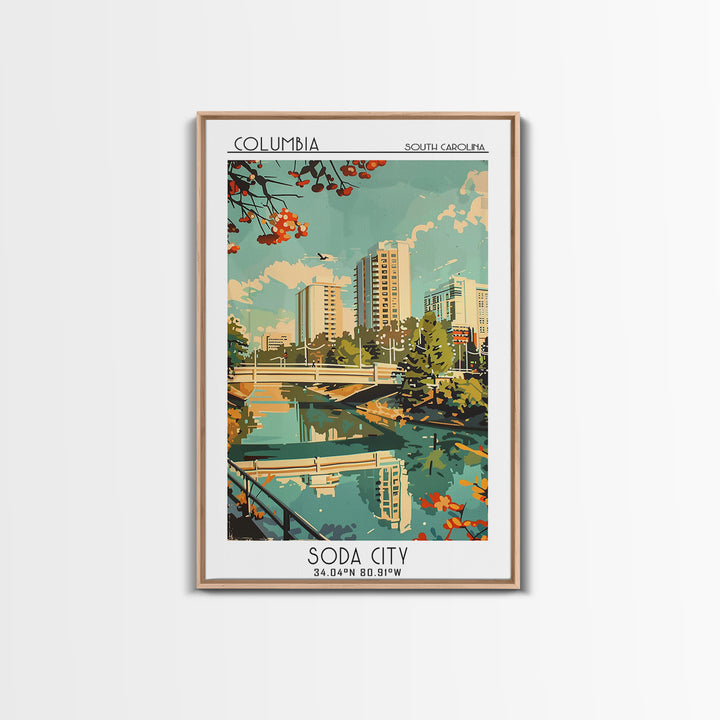 Columbia South Carolina Travel Poster, Framed Canvas Print, City Travel Poster, Travel Wall Decor, Colorful Wall Art, City Art Print