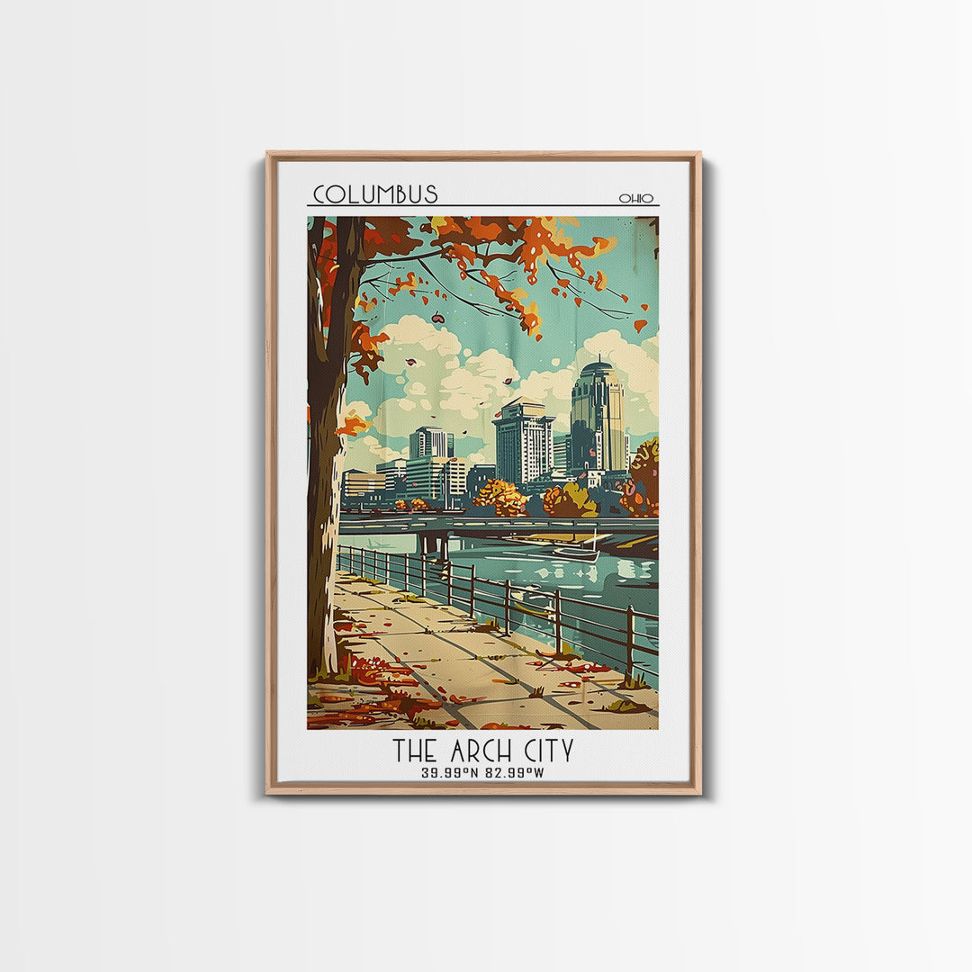 Columbus Ohio Travel Poster, Framed Canvas Print, Travel Art Print, Modern Wall Decor, Colorful Wall Art, Wanderlust Gift, Art Print