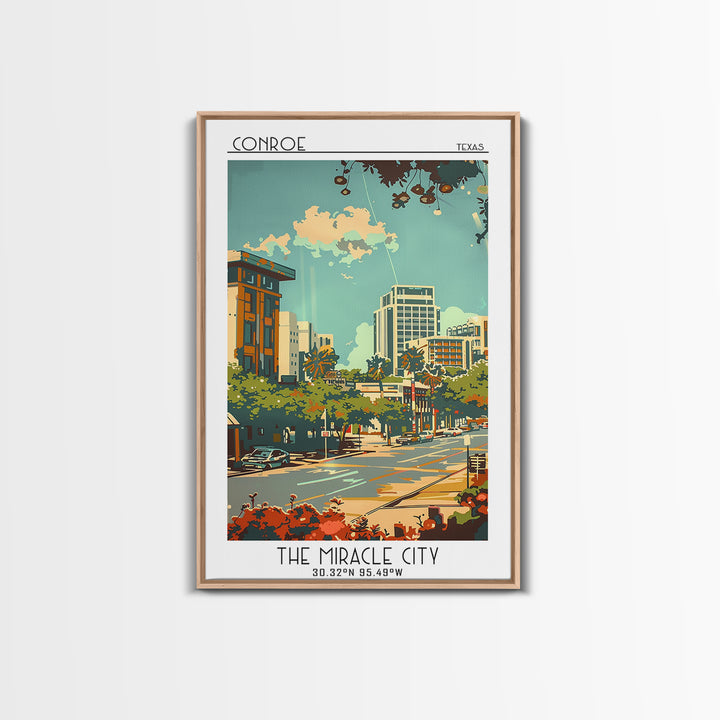 Conroe Travel Poster, Canvas Print, Travel Wall Art, City Wall Art, Fine Art Print, Colorful Wall Art, Wall Art, Retro Travel Poster