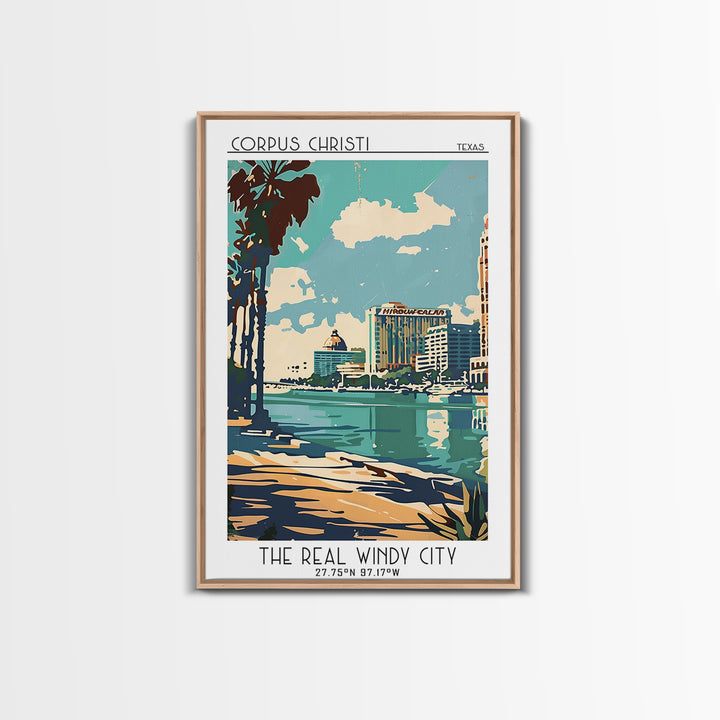 Corpus Christi Texas Travel Poster, Framed Canvas Print, Travel Art Print, Modern Wall Decor, Retro Travel Poster, City Illustration
