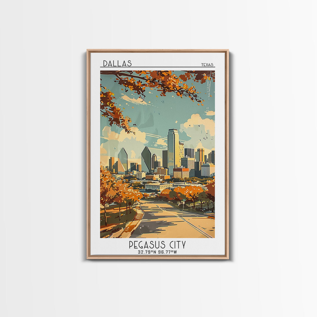 Dallas Texas Travel Poster, Framed Canvas Print, Poster Print, Travel Wall Art, Travel Prints, Travel Art Print, Vintage City Poster