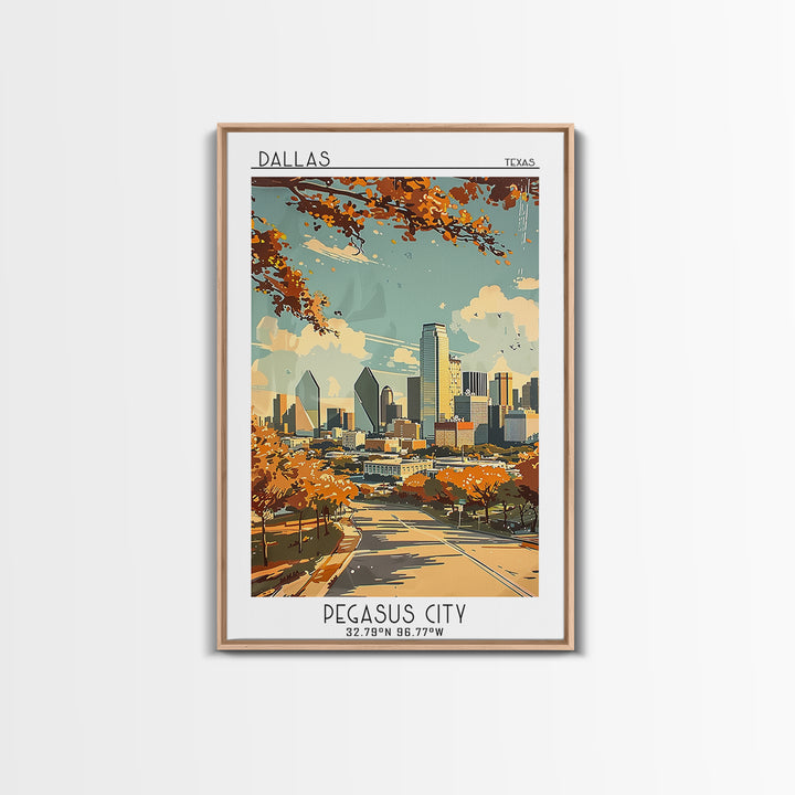 Dallas Texas Travel Poster, Framed Canvas Print, Poster Print, Travel Wall Art, Travel Prints, Travel Art Print, Vintage City Poster