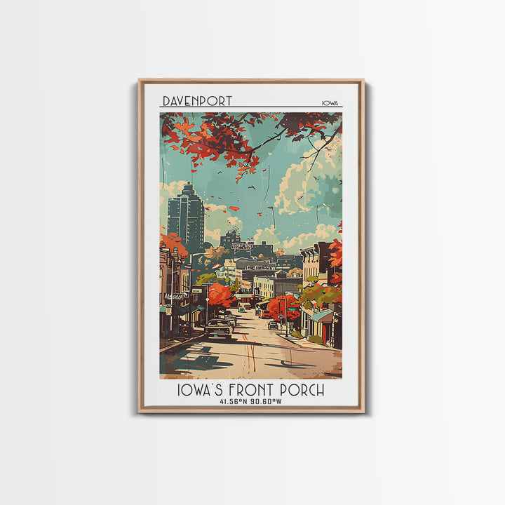 Davenport Iowa Travel Poster, Canvas Print, Retro Wall Art, Travel Print, City Art Print, Vintage Travel Print, Mid Century Wall Art