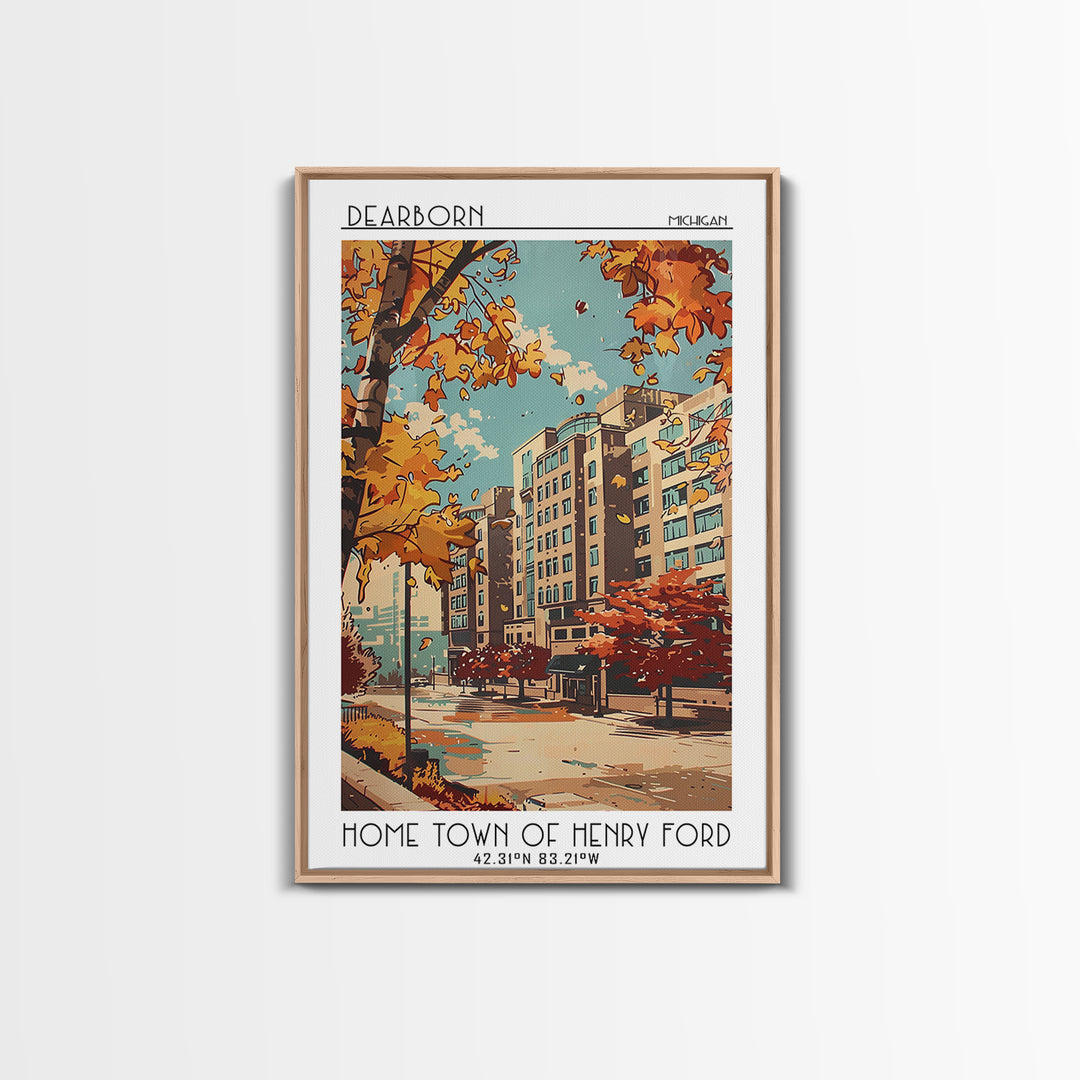 Dearborn Travel Poster, Framed Canvas Print, City Art Print, Travel Wall Art, Vintage Travel, Travel Prints, Wall Art, City Wall Art
