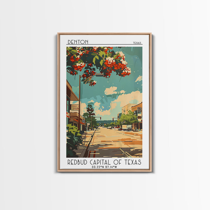 Denton Travel Poster, Framed Canvas Print, Travel Art Print, Modern Wall Decor, Retro Travel Poster, Wanderlust Gift, Retro Wall Art