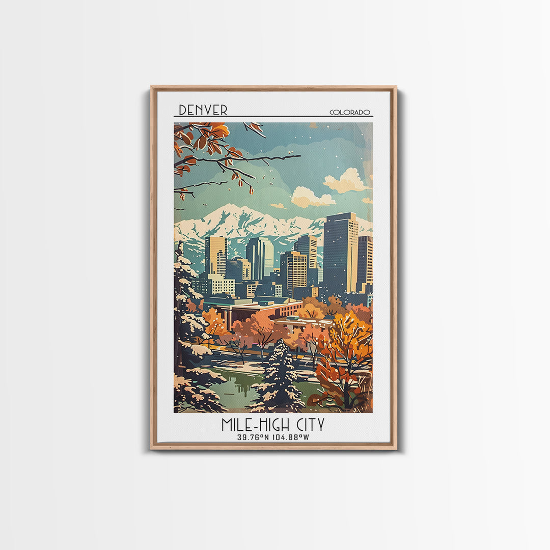 Denver Travel Poster, Framed Canvas Print, City Art Print, Travel Wall Art, Gallery Wall Set, City Illustration, Vintage City Poster