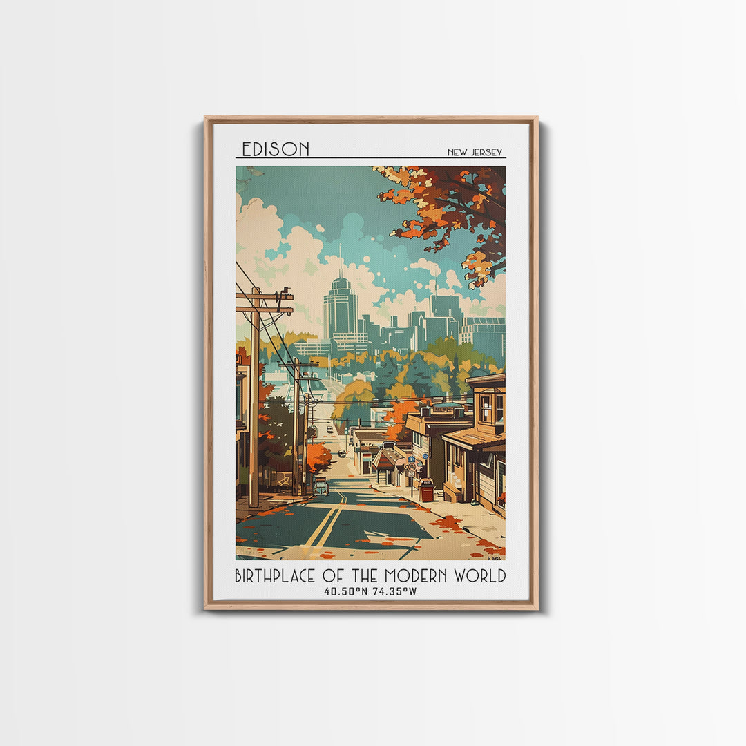 Edison New Jersey Travel Poster, Canvas Print, City Art Print, Travel Wall Art, Travel Art Print, Vintage City Poster, Landscape Art