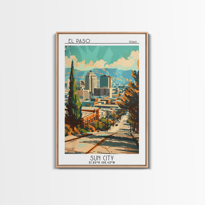 El Paso Texas Travel Poster, Canvas Print, Travel Prints, Landscape Art, Travel Wall Decor, Watercolor Cityscape, Retro Travel Print