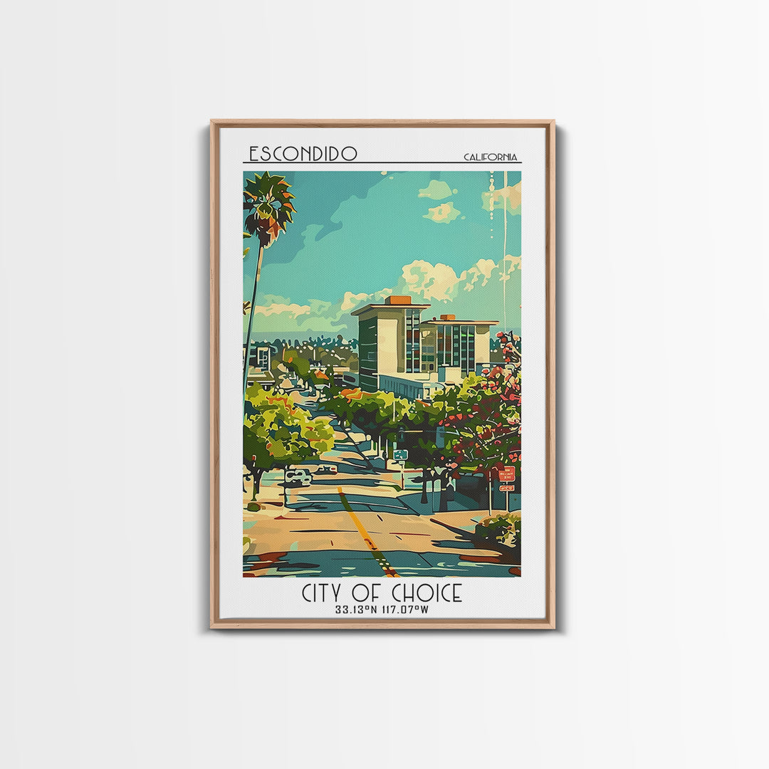 Escondido California Travel Poster, Framed Canvas Print, Travel Art Print, Modern Wall Decor, Art Print, Travel Decor, City Wall Art