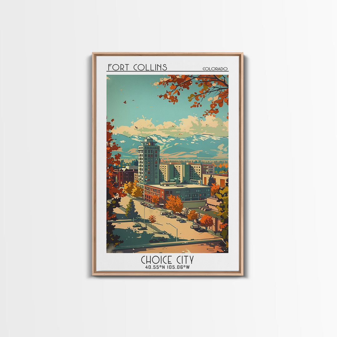 Fort Collins Travel Poster, Framed Canvas Print, Vintage Travel Print, City Wall Art, Vintage Posters, Travel Prints, City Art Print