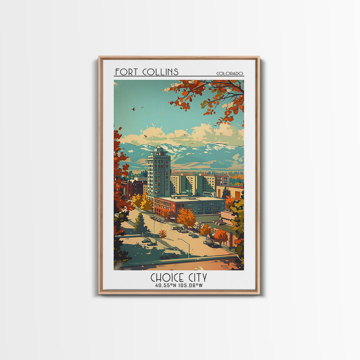 Fort Collins Travel Poster, Framed Canvas Print, Vintage Travel Print, City Wall Art, Vintage Posters, Travel Prints, City Art Print