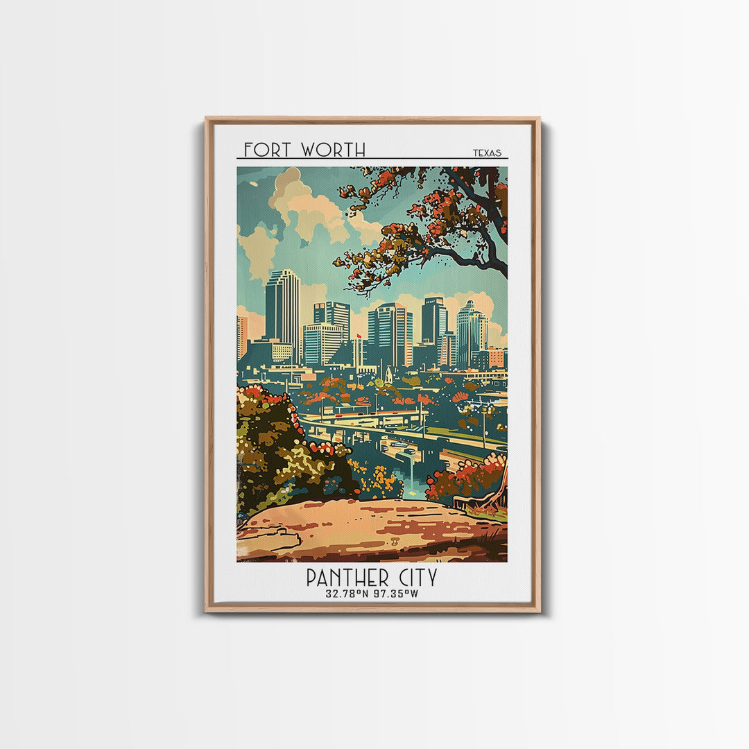 Fort Worth Travel Poster, Canvas Print, Retro Wall Art, Travel Print, Home Office Decor, Landscape Art, Modern Wall Decor, Art Print