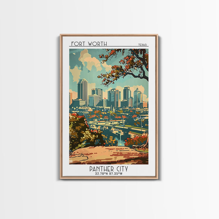 Fort Worth Travel Poster, Canvas Print, Retro Wall Art, Travel Print, Home Office Decor, Landscape Art, Modern Wall Decor, Art Print