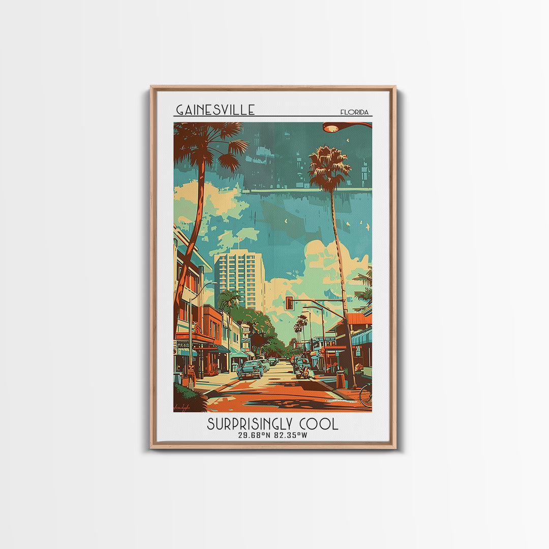 Gainesville Travel Poster, Framed Canvas Print, Retro Travel Poster, City Wall Art, Retro Travel Print, Travel Posters, Travel Decor